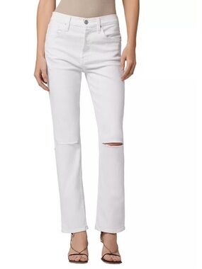 NEW HUDSON Thalia Loose Fit White Distressed Jeans Sz 23 button fly busted knee